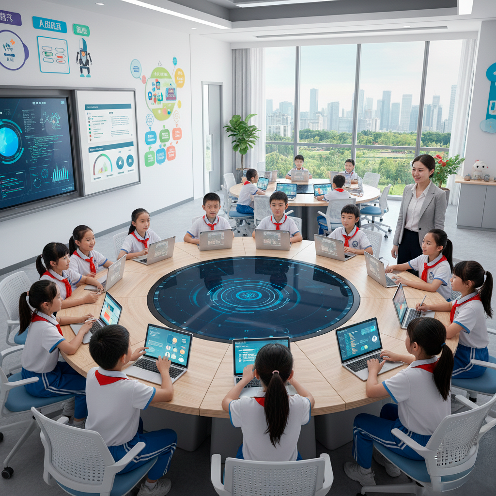 Niños de china utilizando inteligencia artificial en las aulas. 